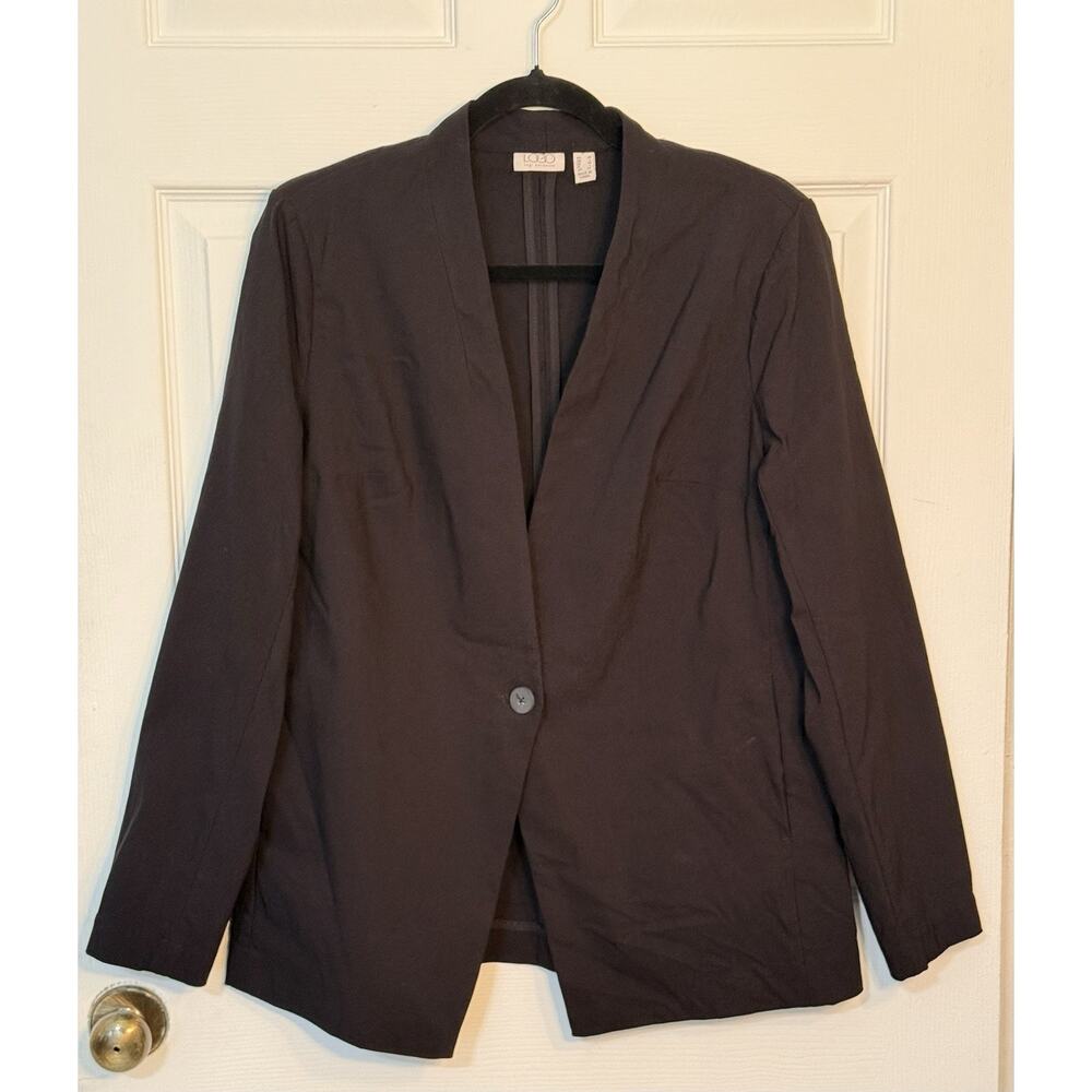 Logo Lori Goldstein Blazer Jacket Women's‎ Anywear Stretch One Button Medium